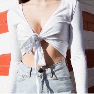 Brandy Melville White Coco Tie Front Wrap Top